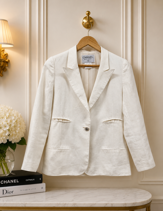 Chanel white linen blazer fr 36