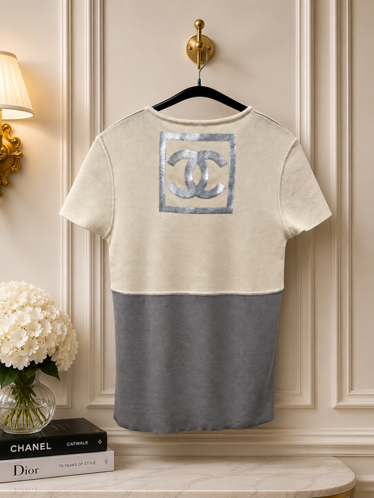 Chanel sportsline tshirt with a large silver logo fr 42