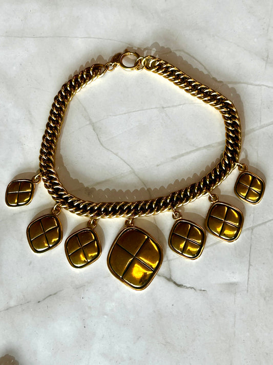 Chanel Vintage Gold Quilted Charm Choker