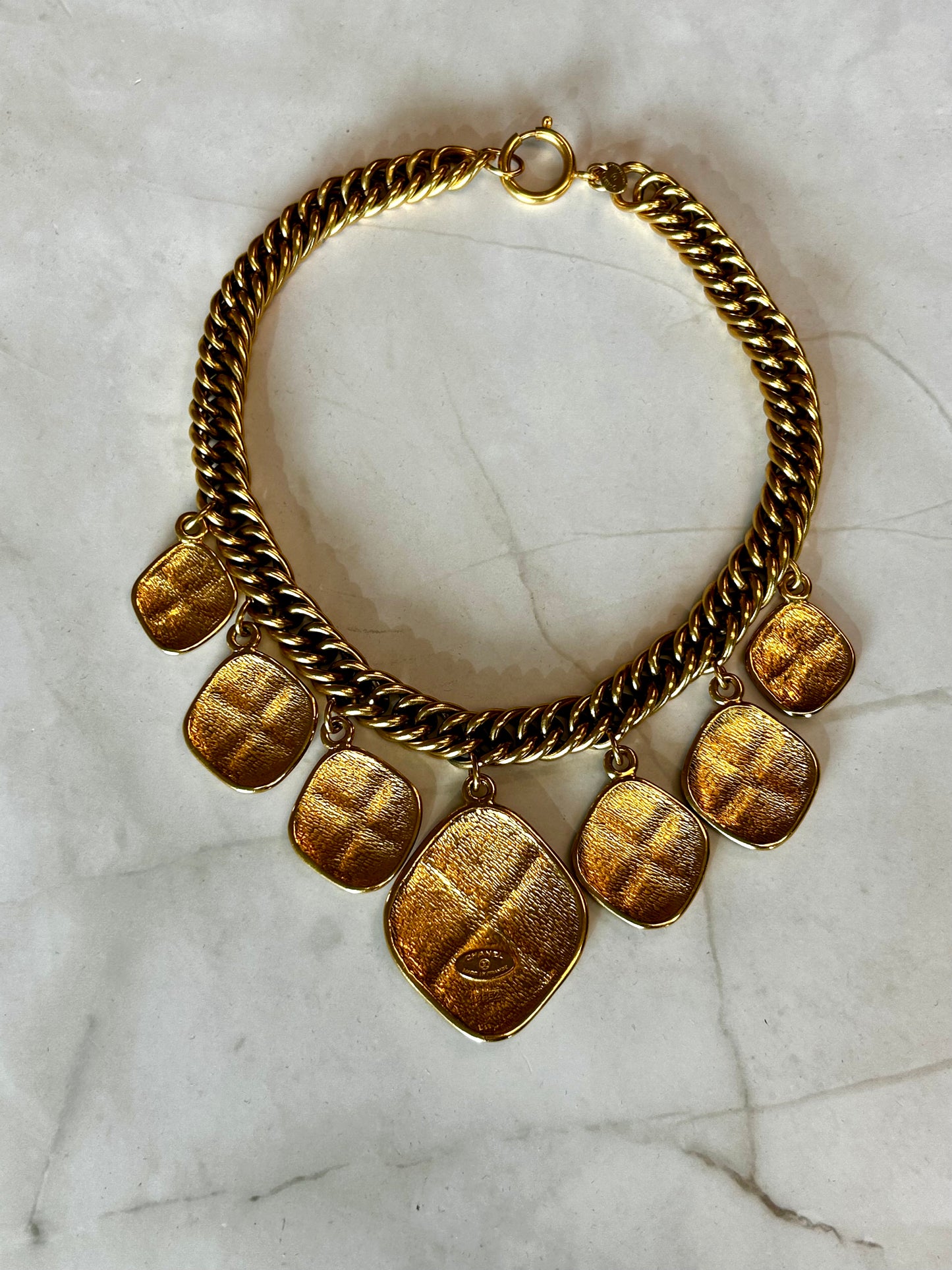 Chanel Vintage Gold Quilted Charm Choker
