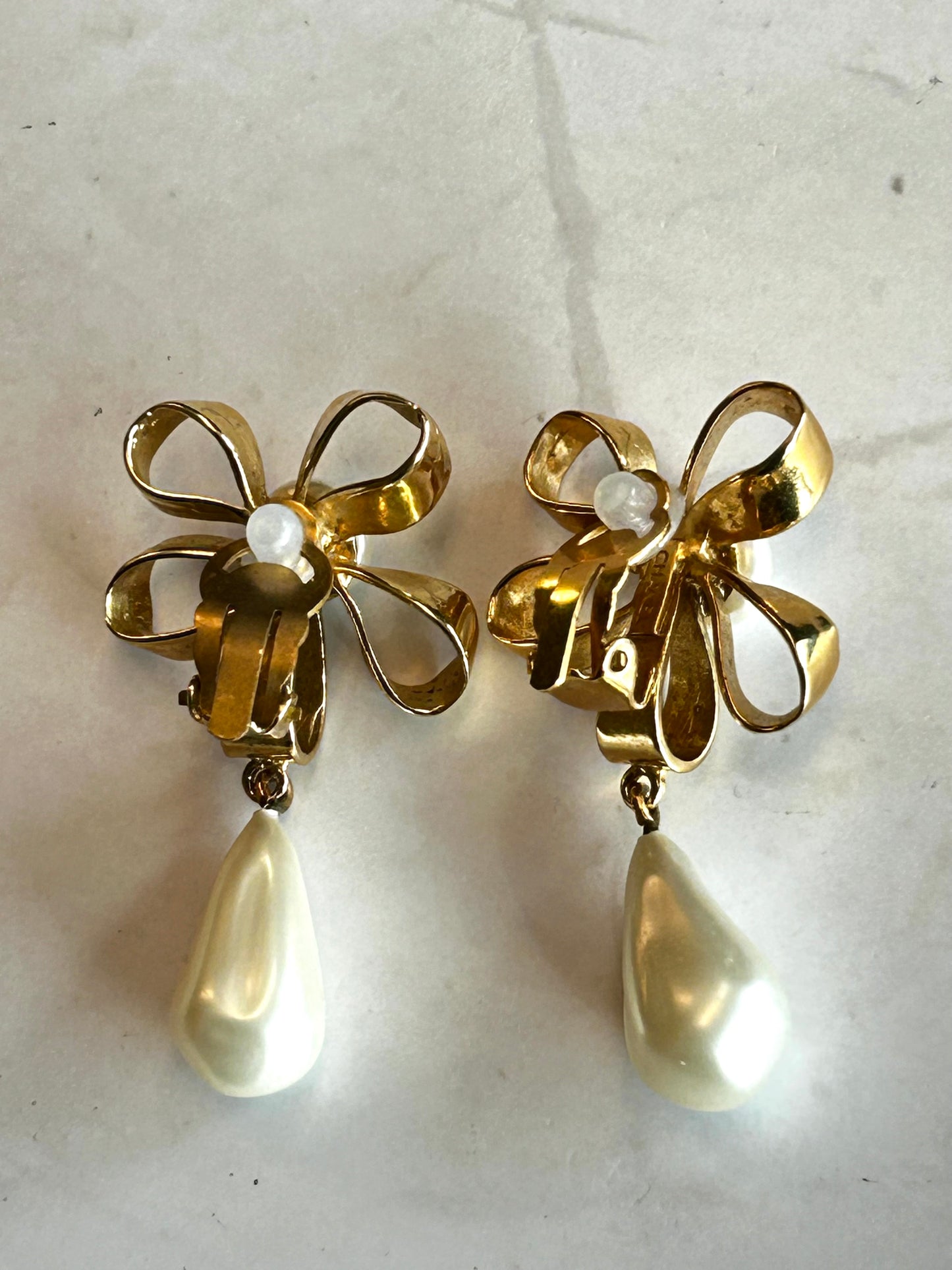 Chanel Vintage Faux Pearl Flower Clip-On Earrings