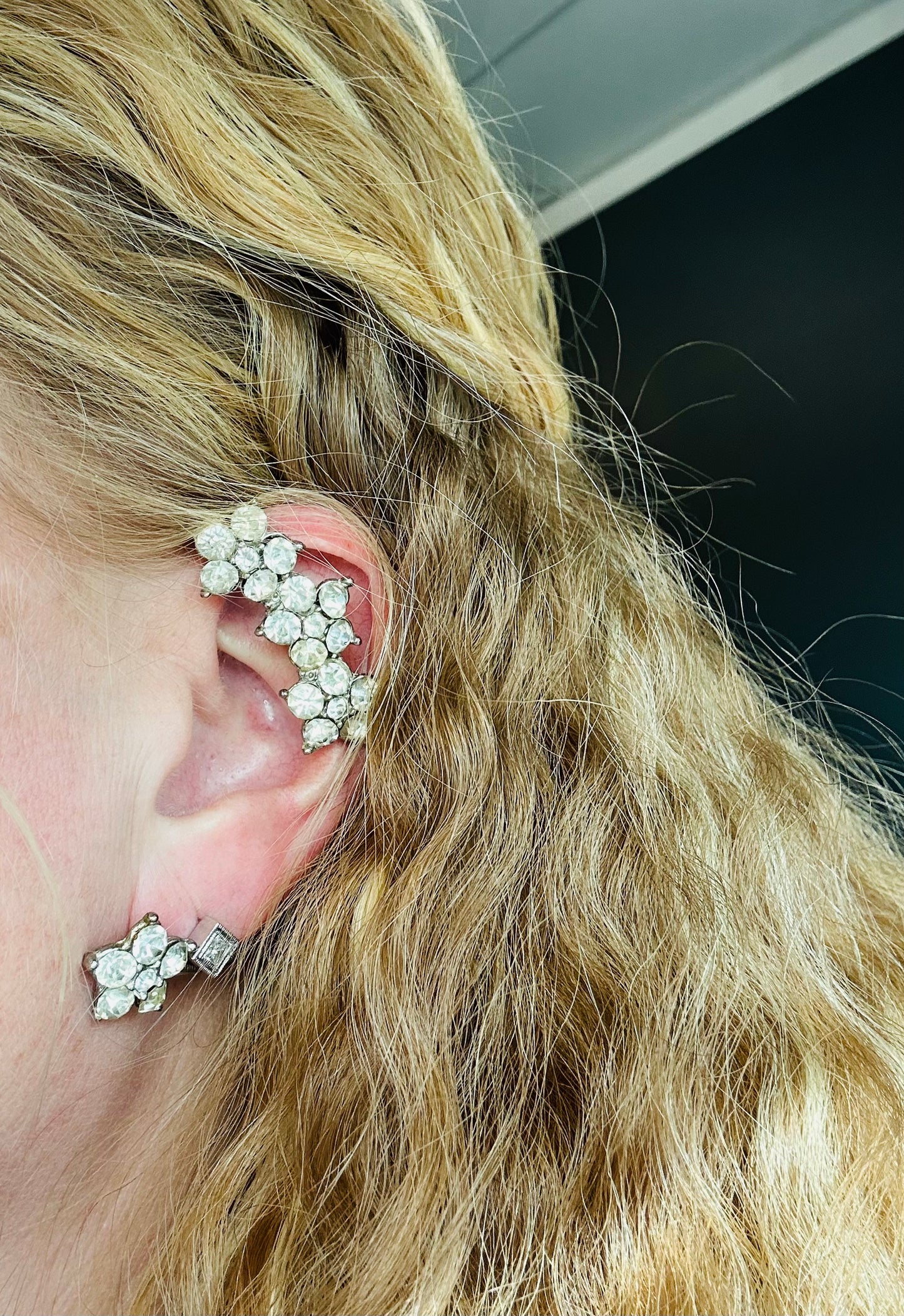 Vintage Rhinestone Earrings Cuff Wrap