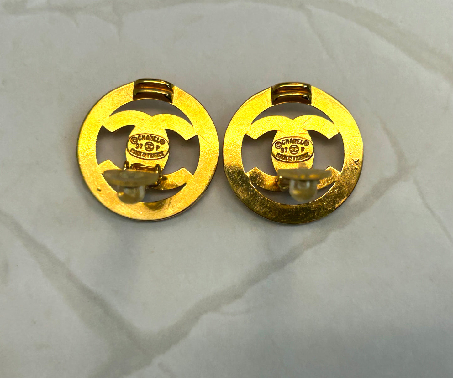 Chanel Turnlock Button Earrings 24K Gold Plated 97P