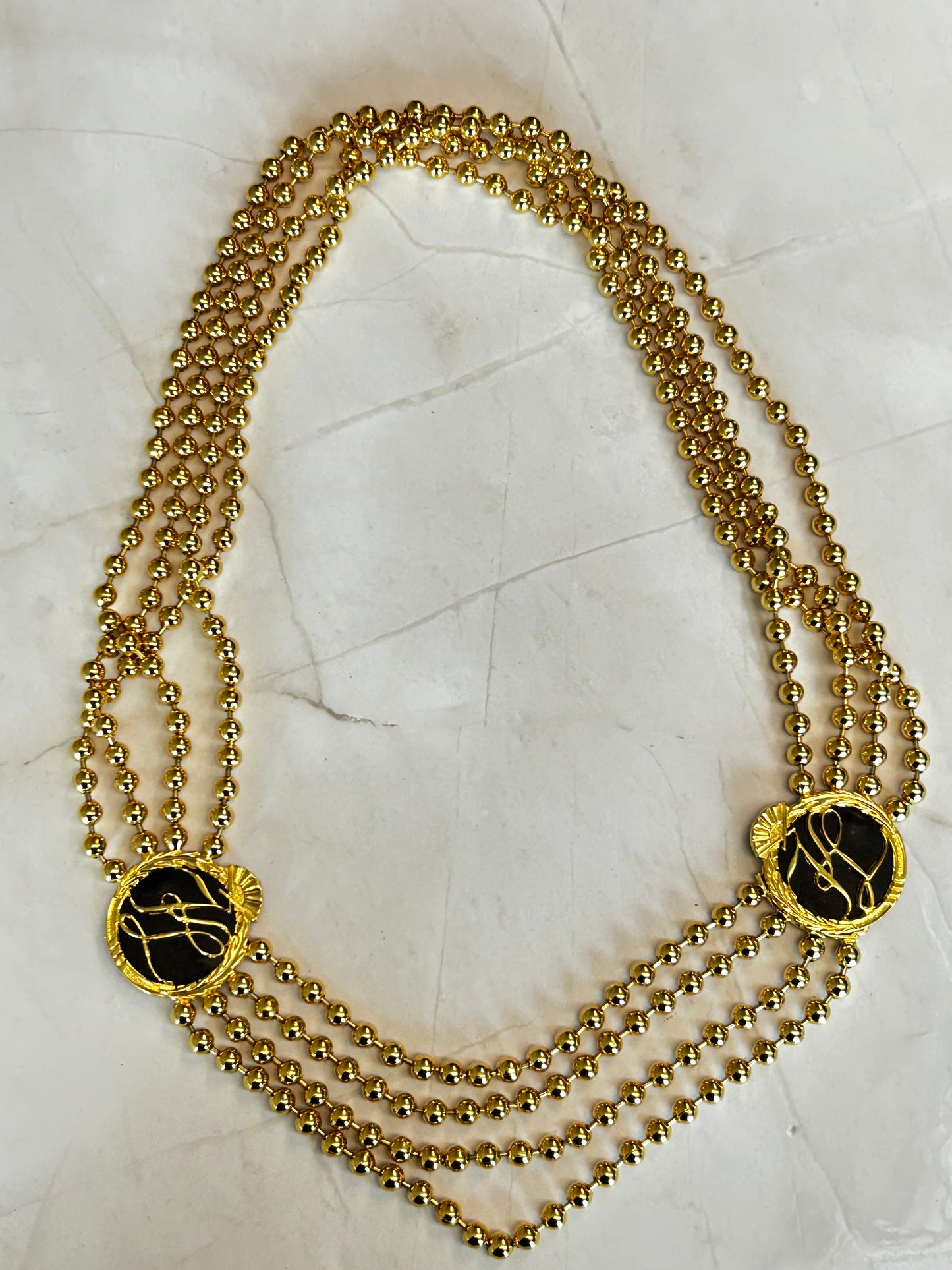 Vintage Karl Lagerfelt multi-strand Beaded Belt or necklace with logo buckles