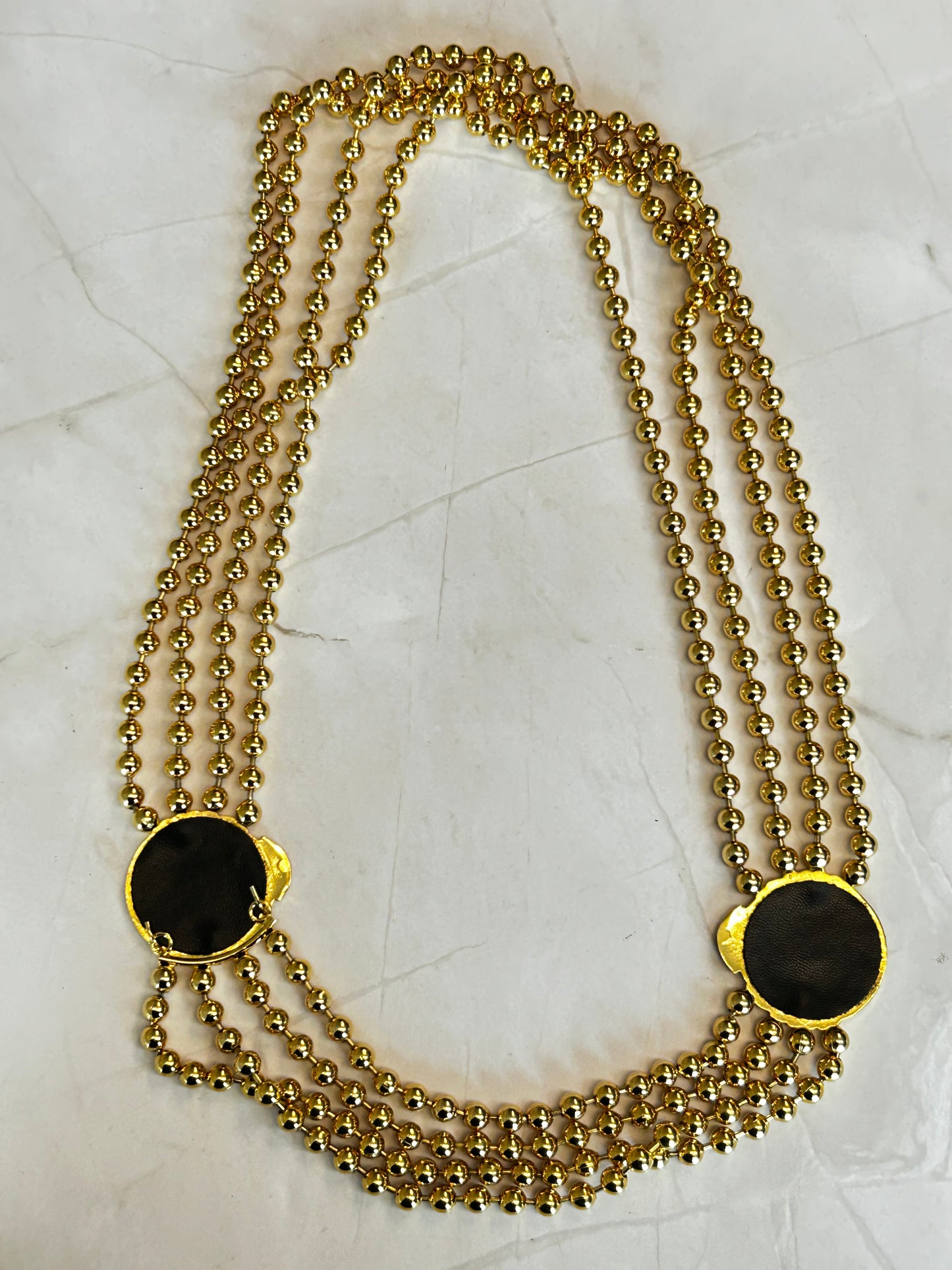 Vintage Karl Lagerfelt multi-strand Beaded Belt or necklace with logo buckles