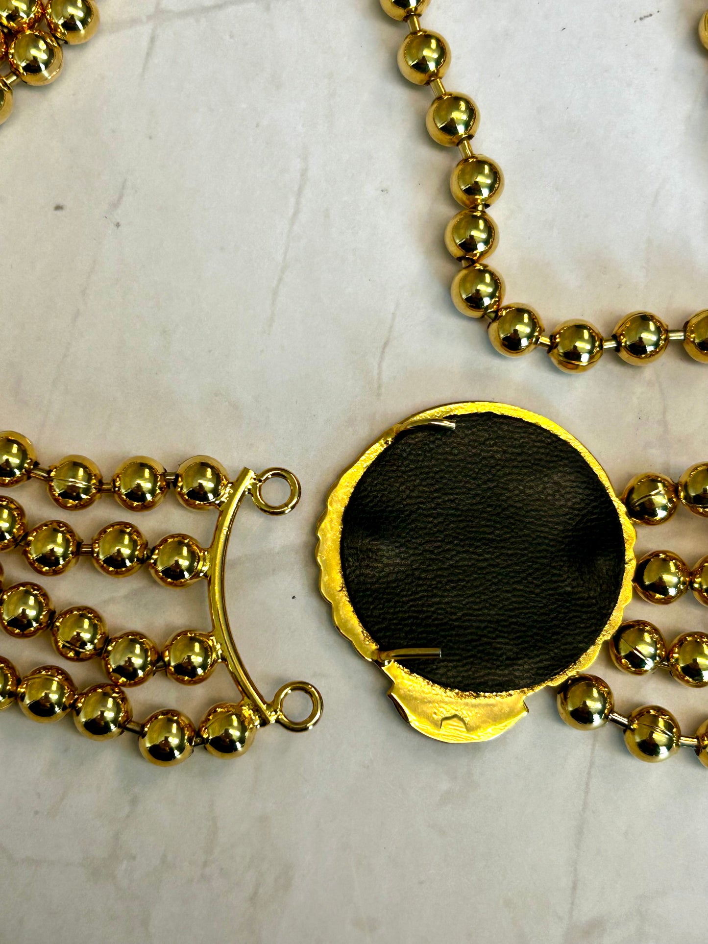 Vintage Karl Lagerfelt multi-strand Beaded Belt or necklace with logo buckles