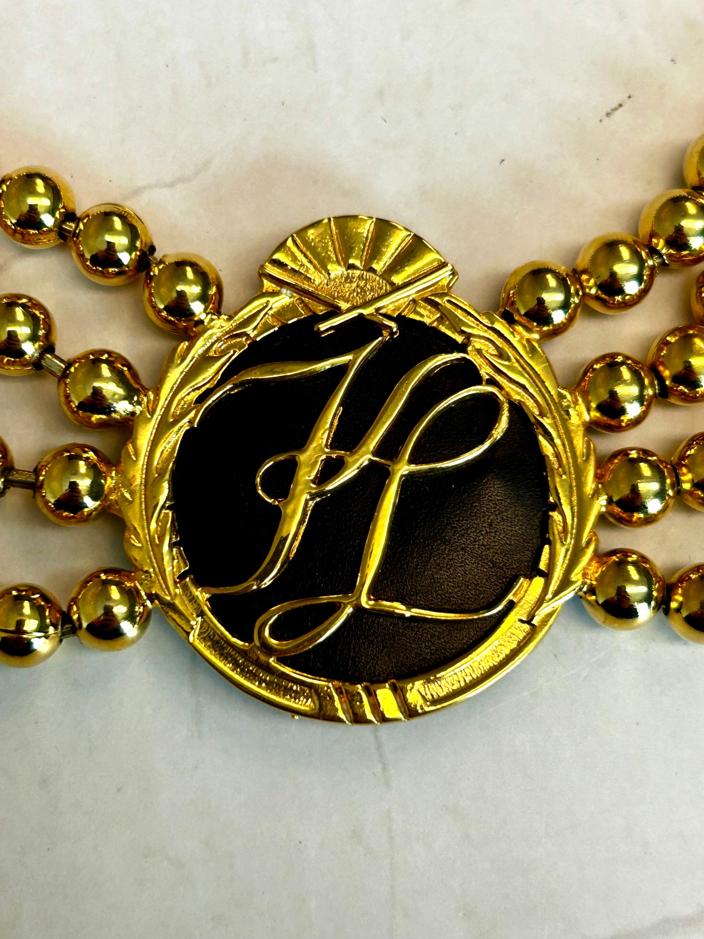 Vintage Karl Lagerfelt multi-strand Beaded Belt or necklace with logo buckles