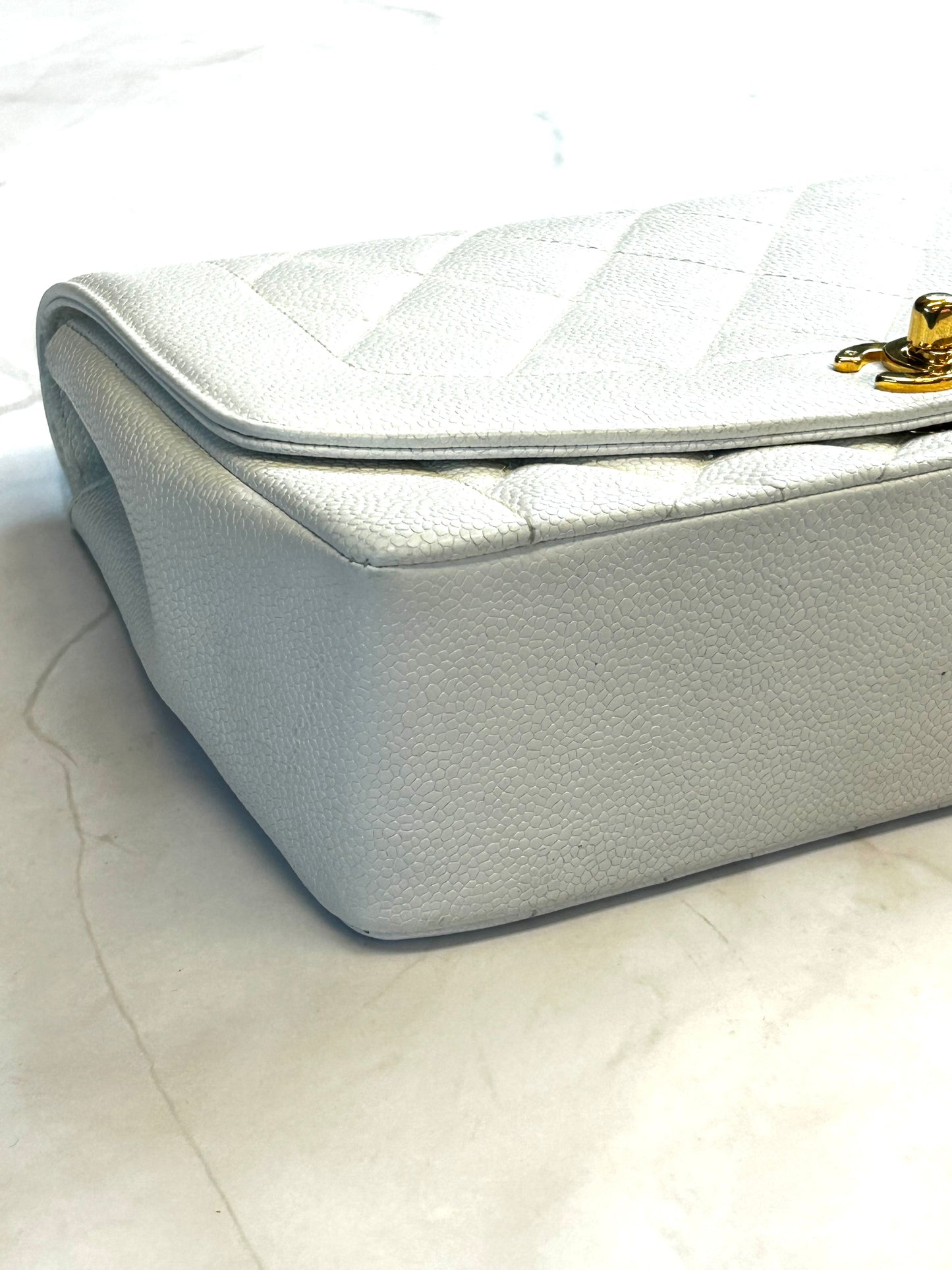 Diana Flap Bag – Caviar Leather  White Gold Hardware