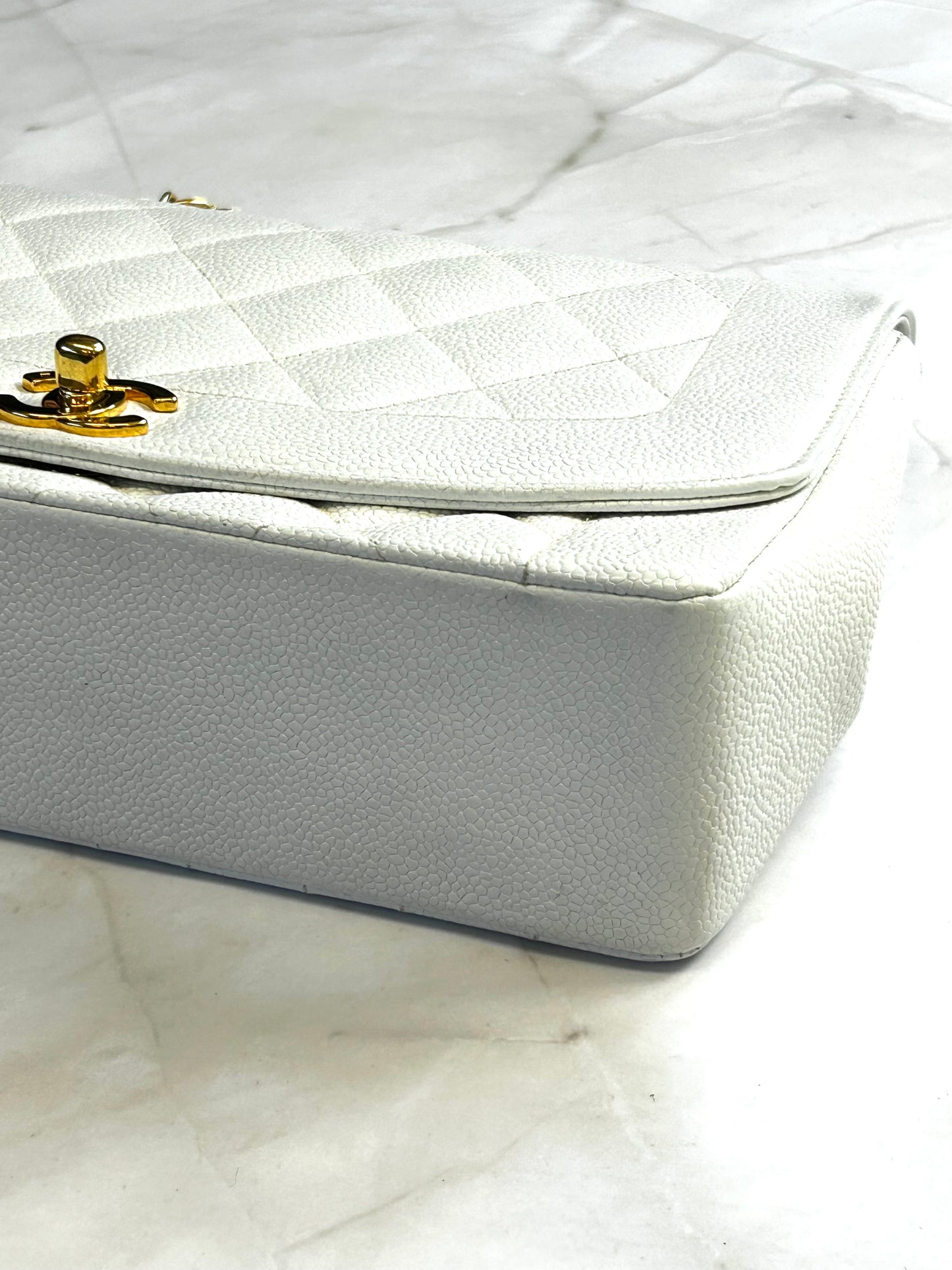 Diana Flap Bag – Caviar Leather  White Gold Hardware
