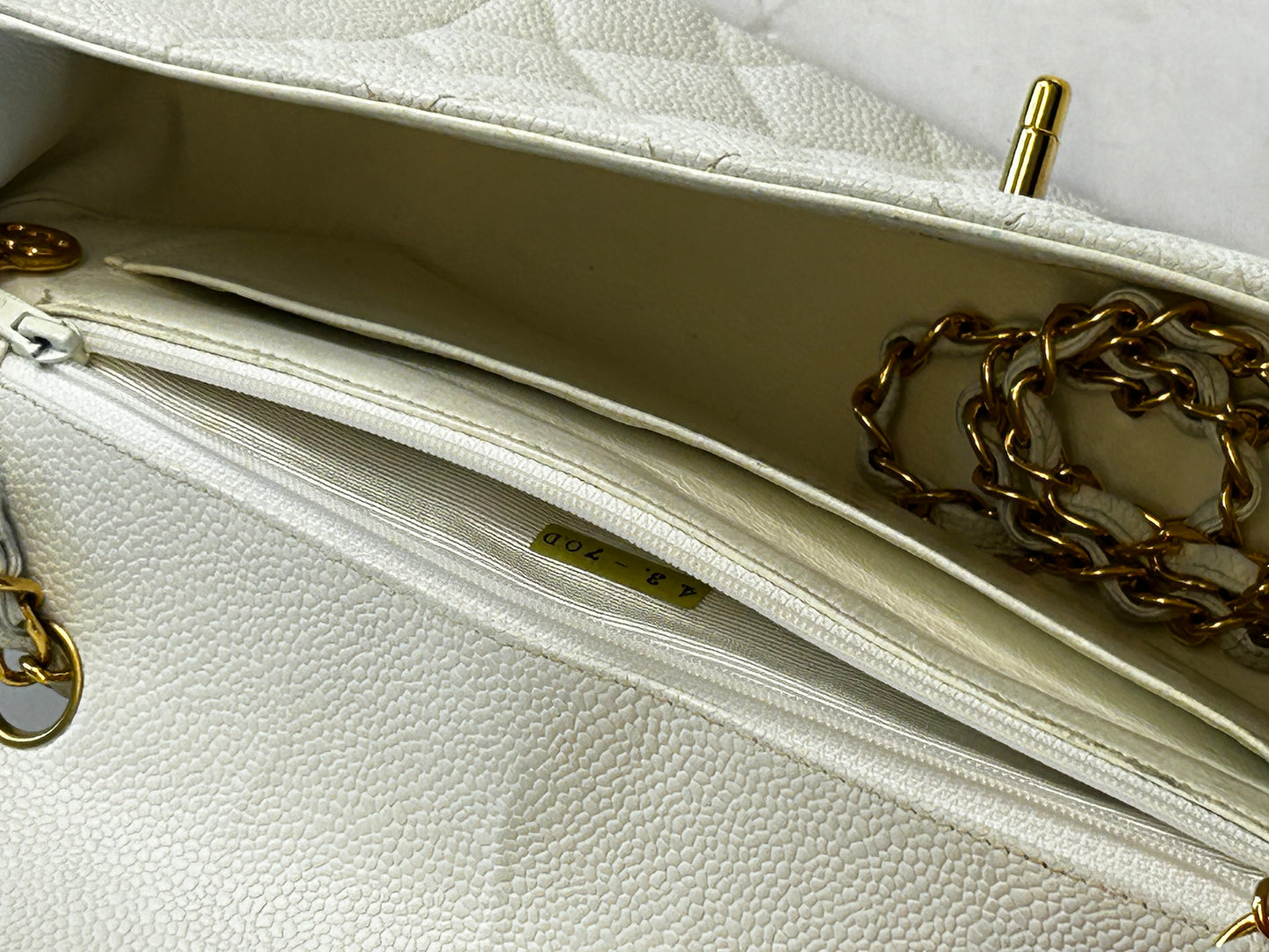 Diana Flap Bag – Caviar Leather  White Gold Hardware
