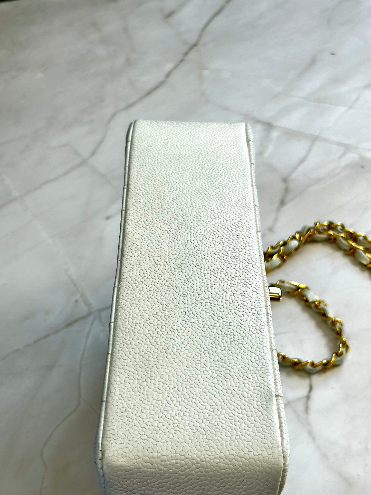 Diana Flap Bag – Caviar Leather  White Gold Hardware