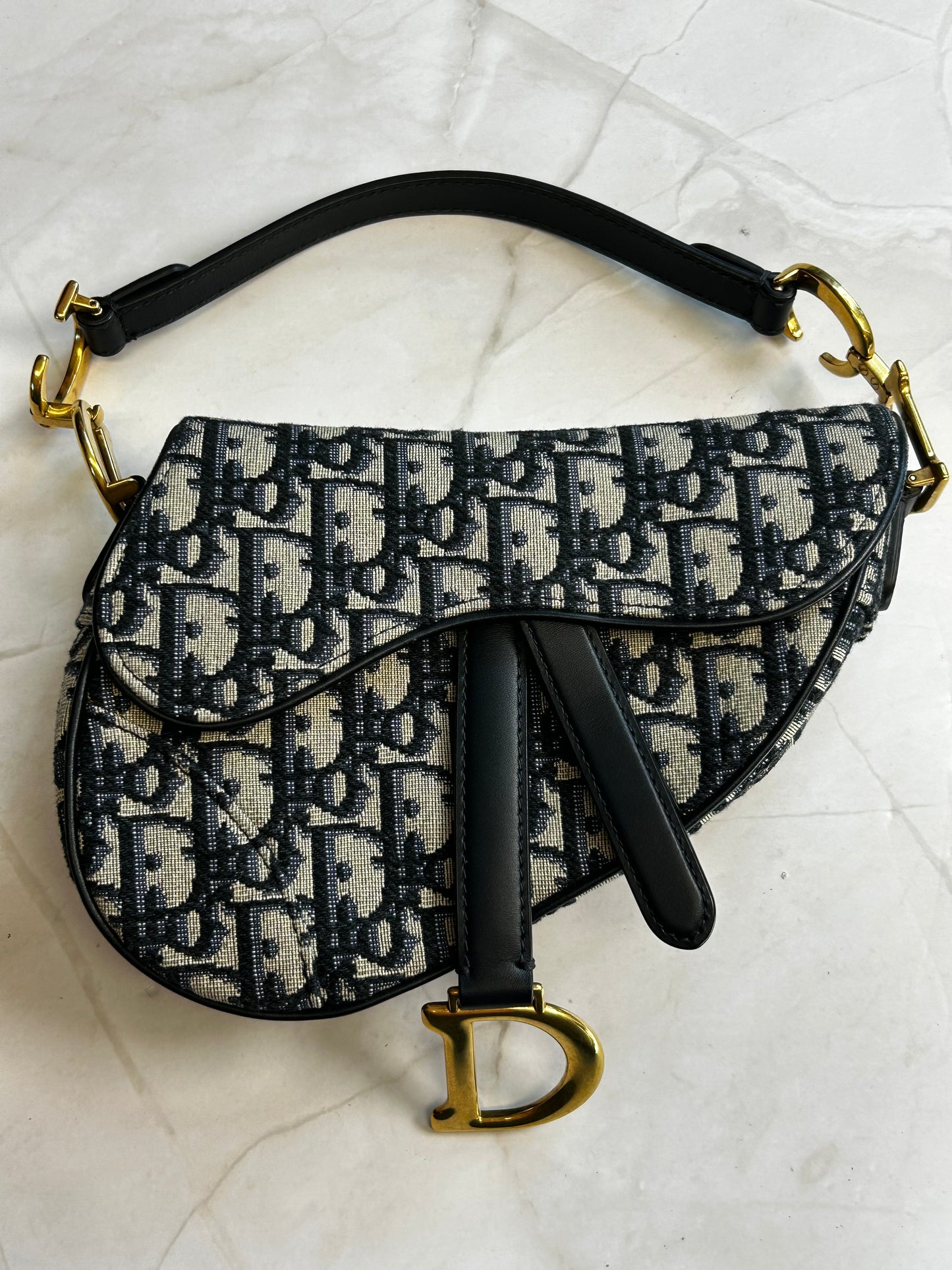 Mini Dior Saddle Bag Oblique Jacquard Black Gold Hardware