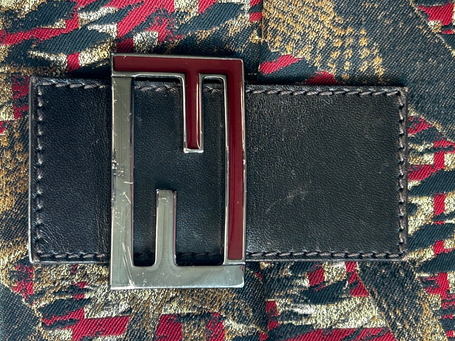 Fendi Hawk Jacquard Shoulder Bag – Metallic Brocade  Black, Gold & Red