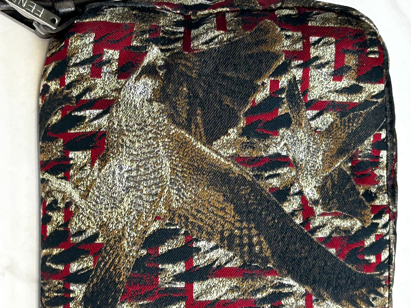Fendi Hawk Jacquard Shoulder Bag – Metallic Brocade  Black, Gold & Red