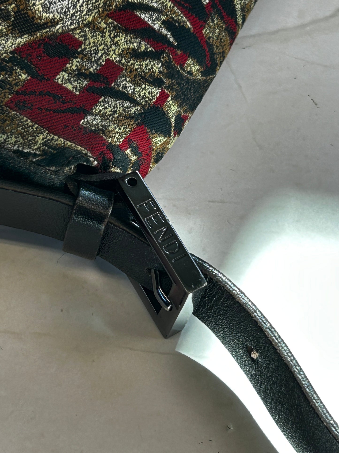 Fendi Hawk Jacquard Shoulder Bag – Metallic Brocade  Black, Gold & Red