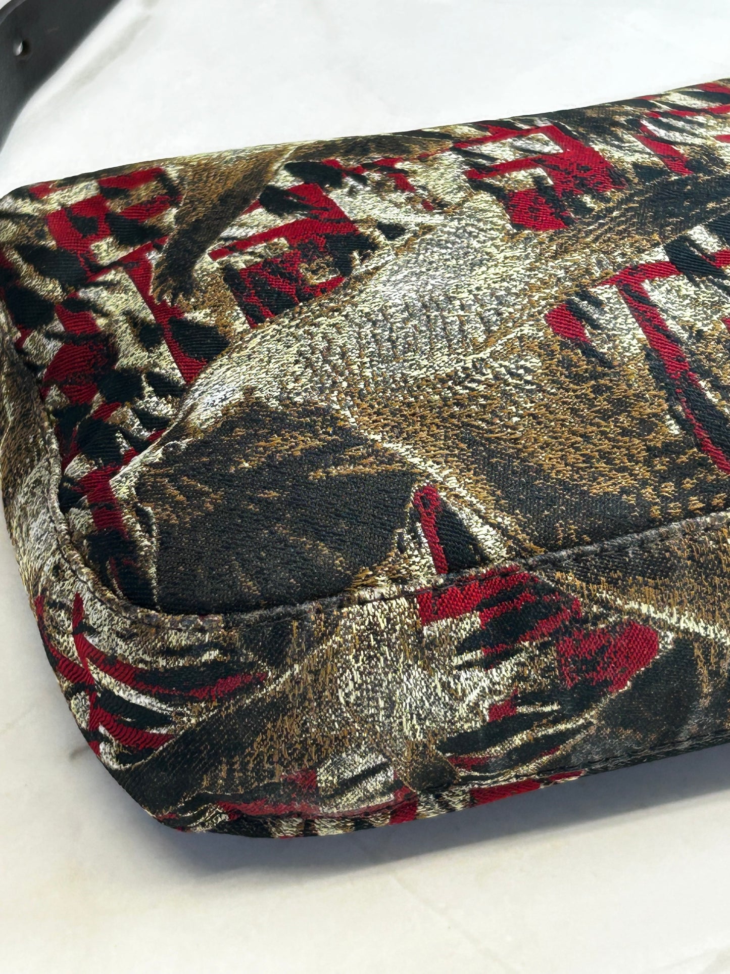 Fendi Hawk Jacquard Shoulder Bag – Metallic Brocade  Black, Gold & Red