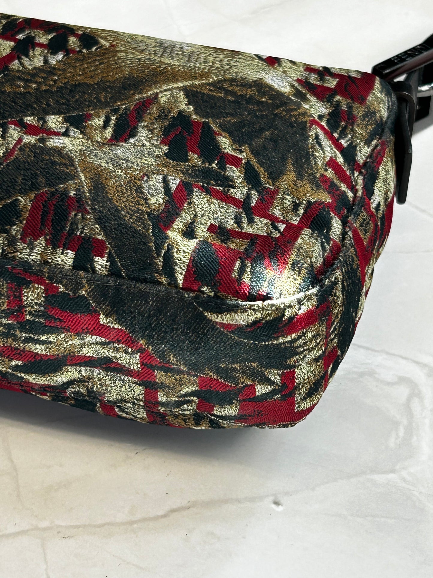 Fendi Hawk Jacquard Shoulder Bag – Metallic Brocade  Black, Gold & Red