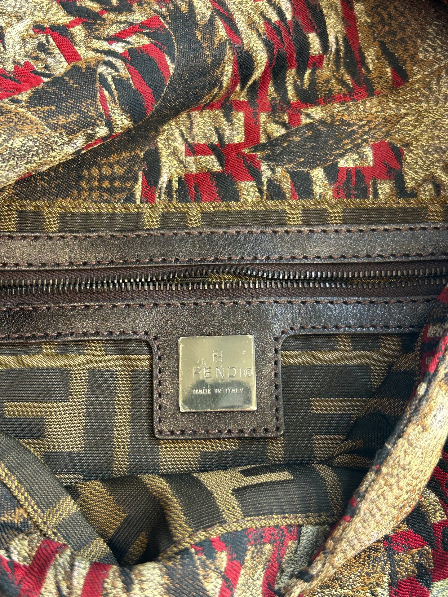 Fendi Hawk Jacquard Shoulder Bag – Metallic Brocade  Black, Gold & Red