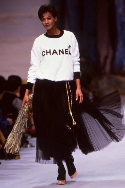 Rare 1992 Chanel Runway Terrycloth Letter Logo Ecru Ivory Sweater Sweatshirt