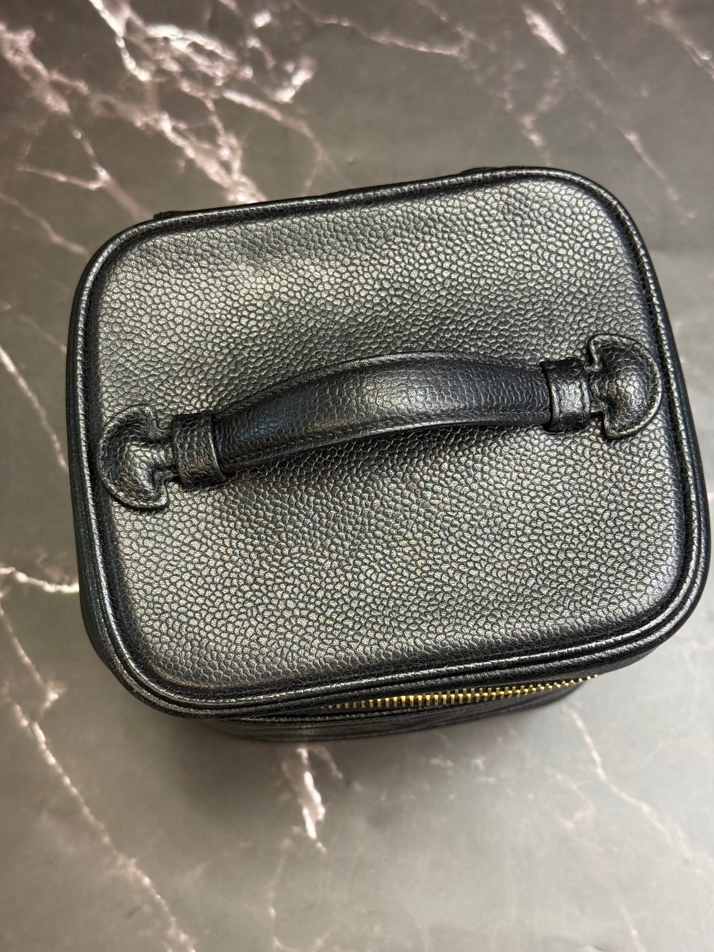 CHANEL Caviar Skin Leather Black Cosmetic Case Vanity Bag Handbag Series 4