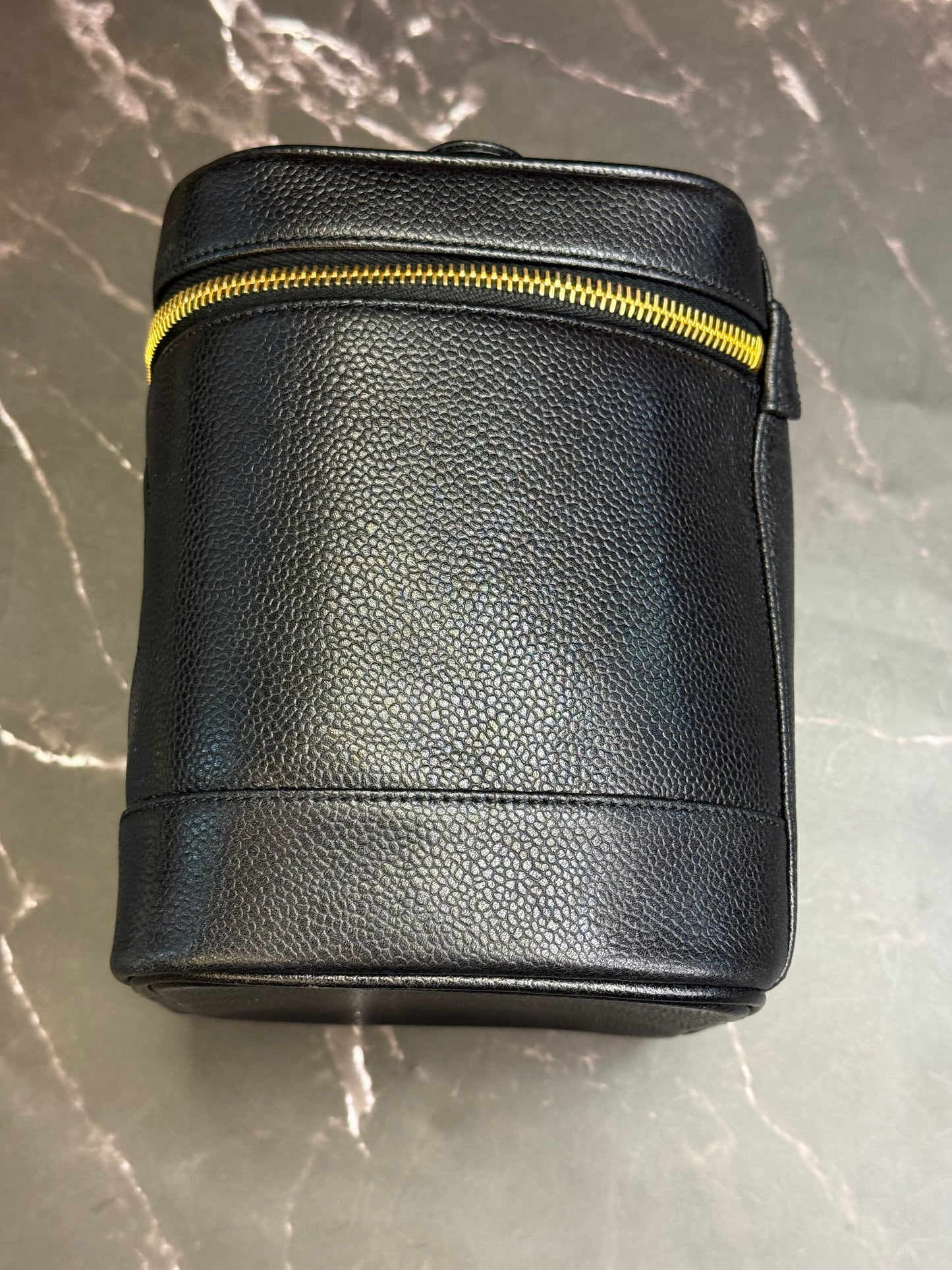 CHANEL Caviar Skin Leather Black Cosmetic Case Vanity Bag Handbag Series 4