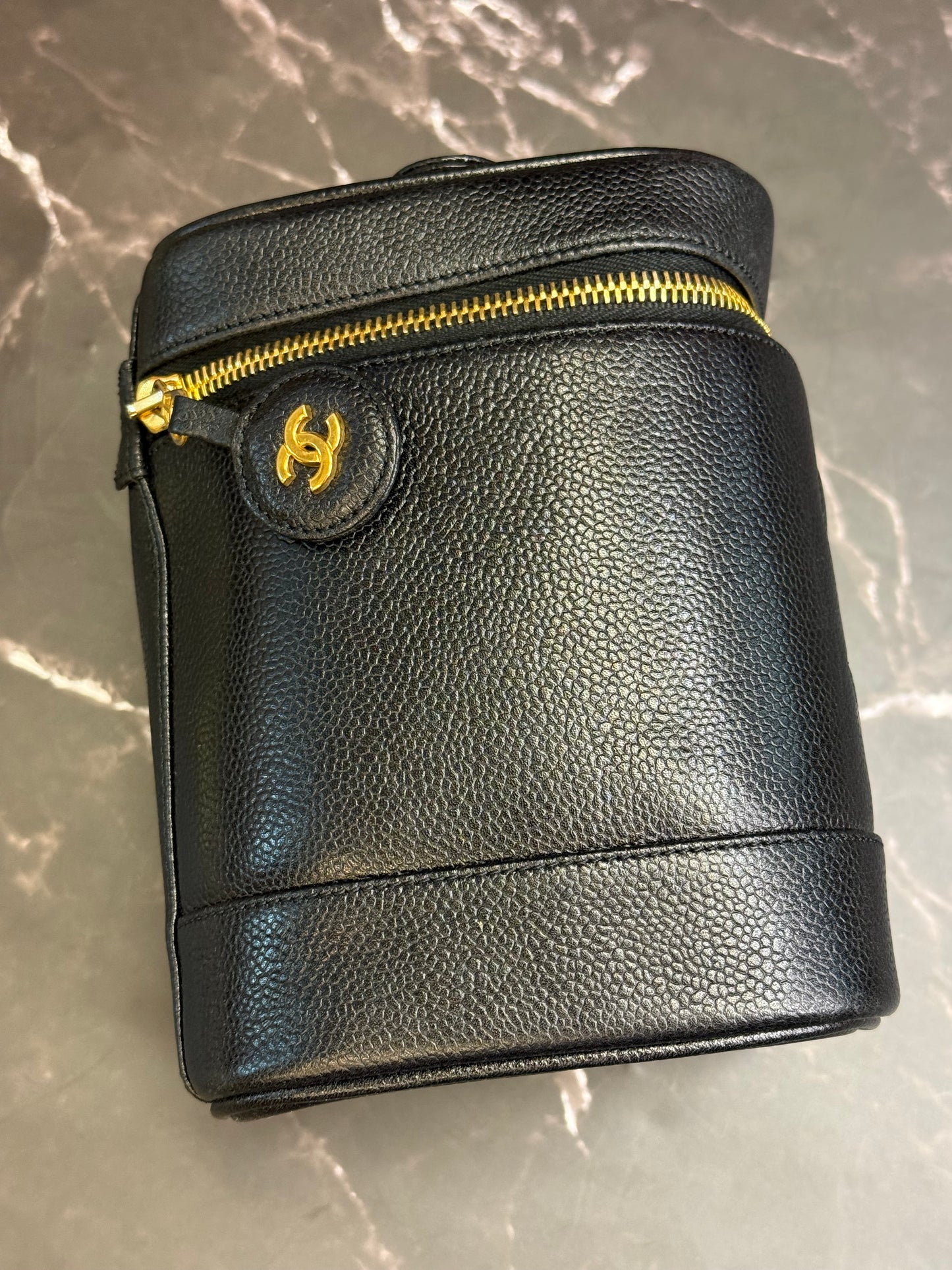 CHANEL Caviar Skin Leather Black Cosmetic Case Vanity Bag Handbag Series 4