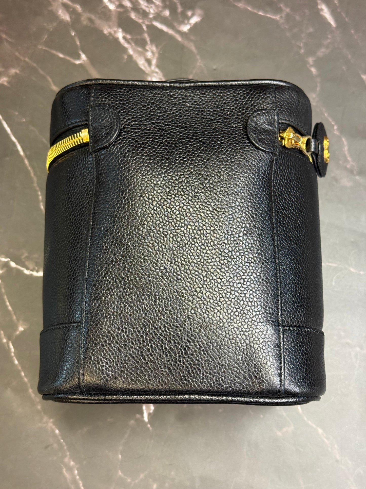 CHANEL Caviar Skin Leather Black Cosmetic Case Vanity Bag Handbag Series 4