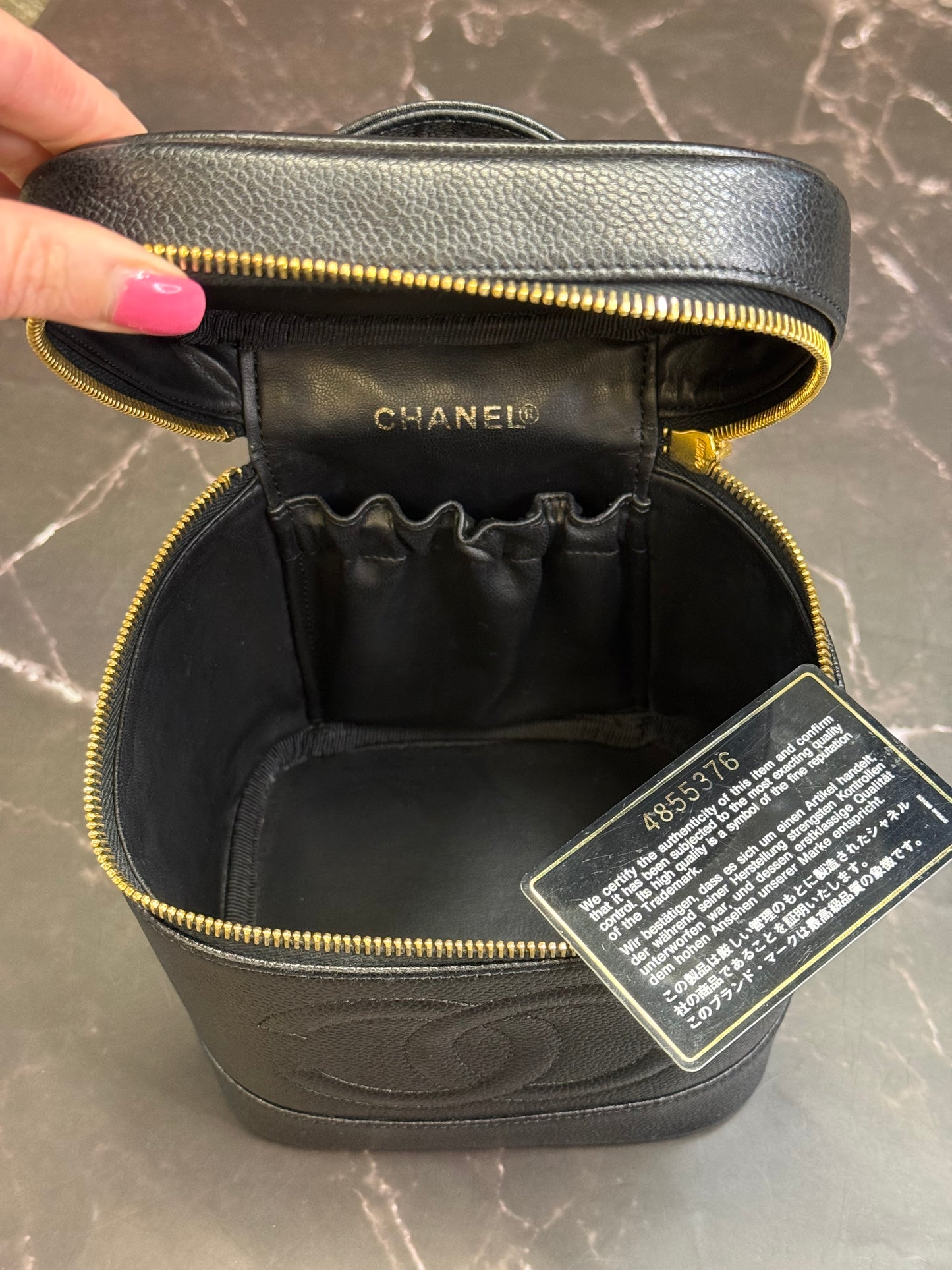 CHANEL Caviar Skin Leather Black Cosmetic Case Vanity Bag Handbag Series 4