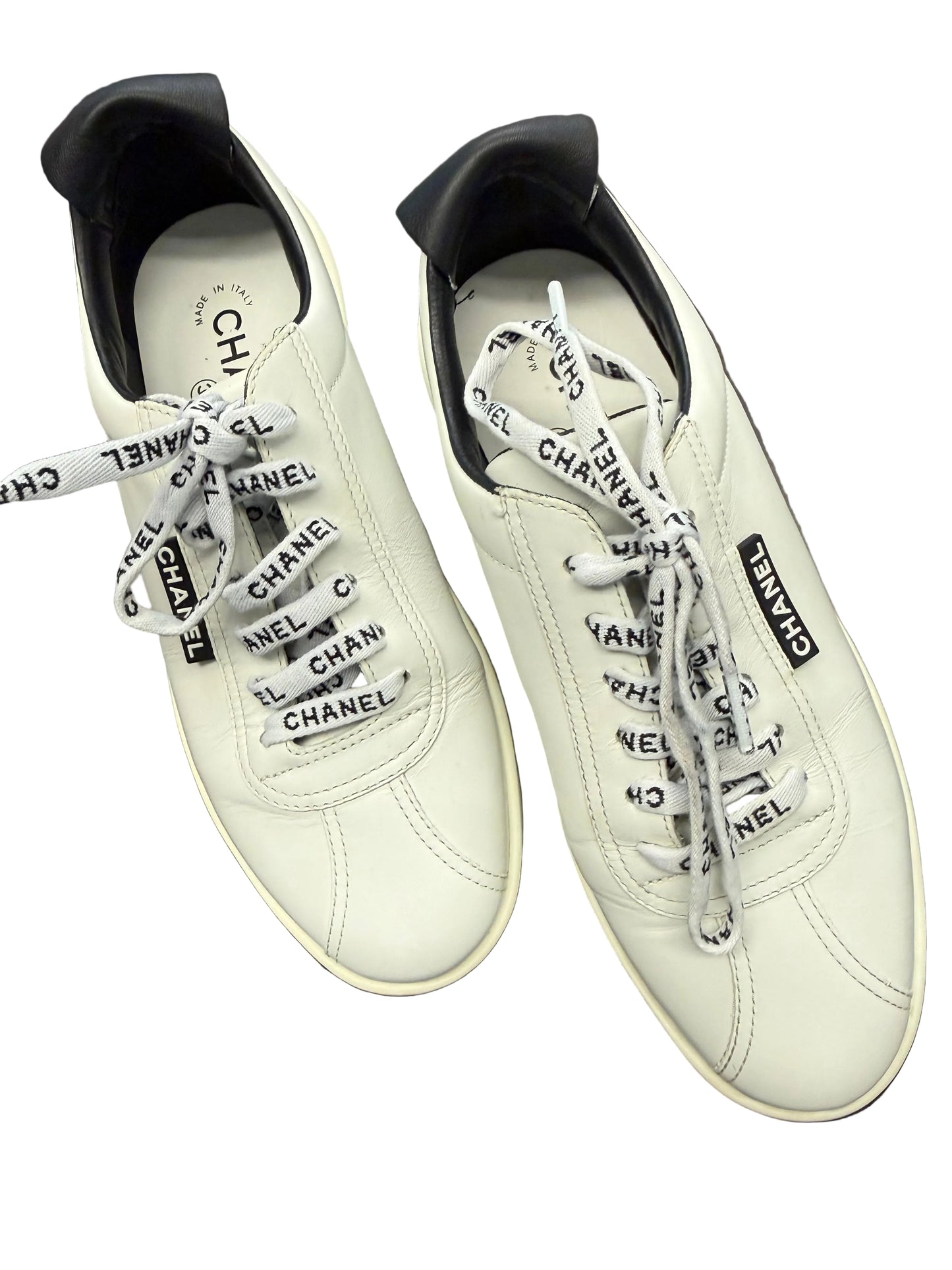 Chanel Sneakers with Logo shoelaces and CC logo on back