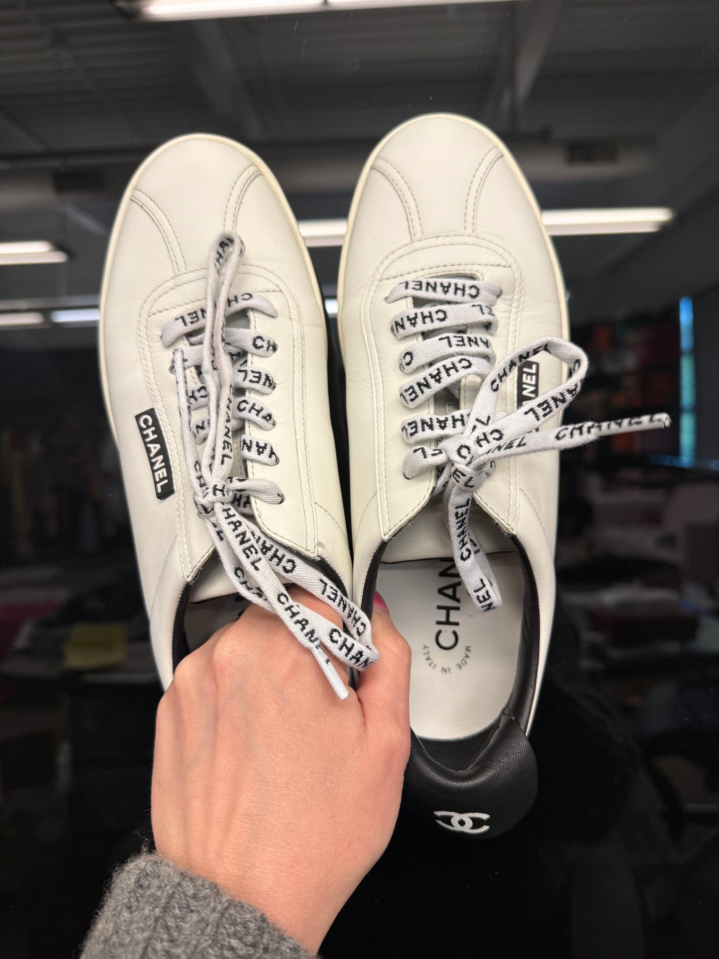 Chanel Sneakers with Logo shoelaces and CC logo on back