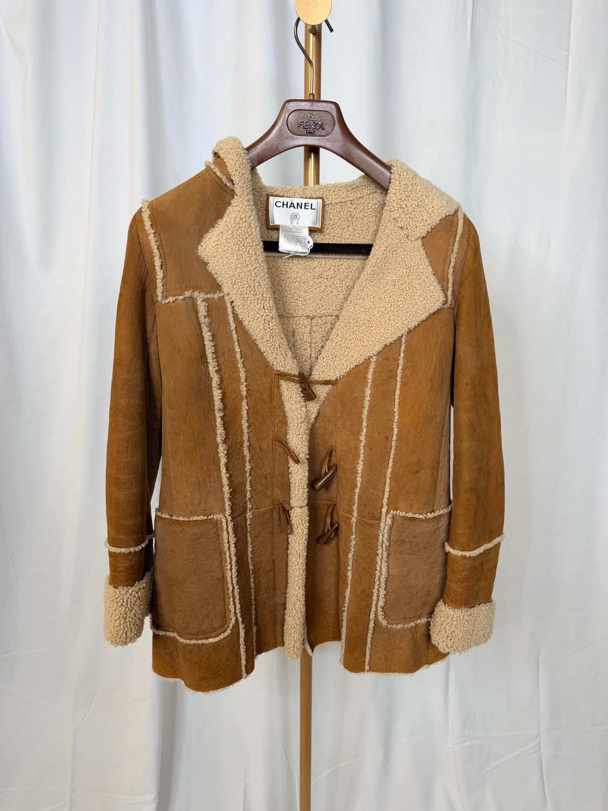 Chanel 06A Logo Shearling Jacket in brown fr 38