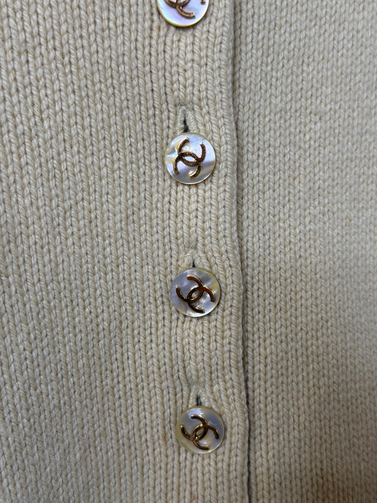 Chanel Cashmere Cardigan in yellow with MOP CC buttons