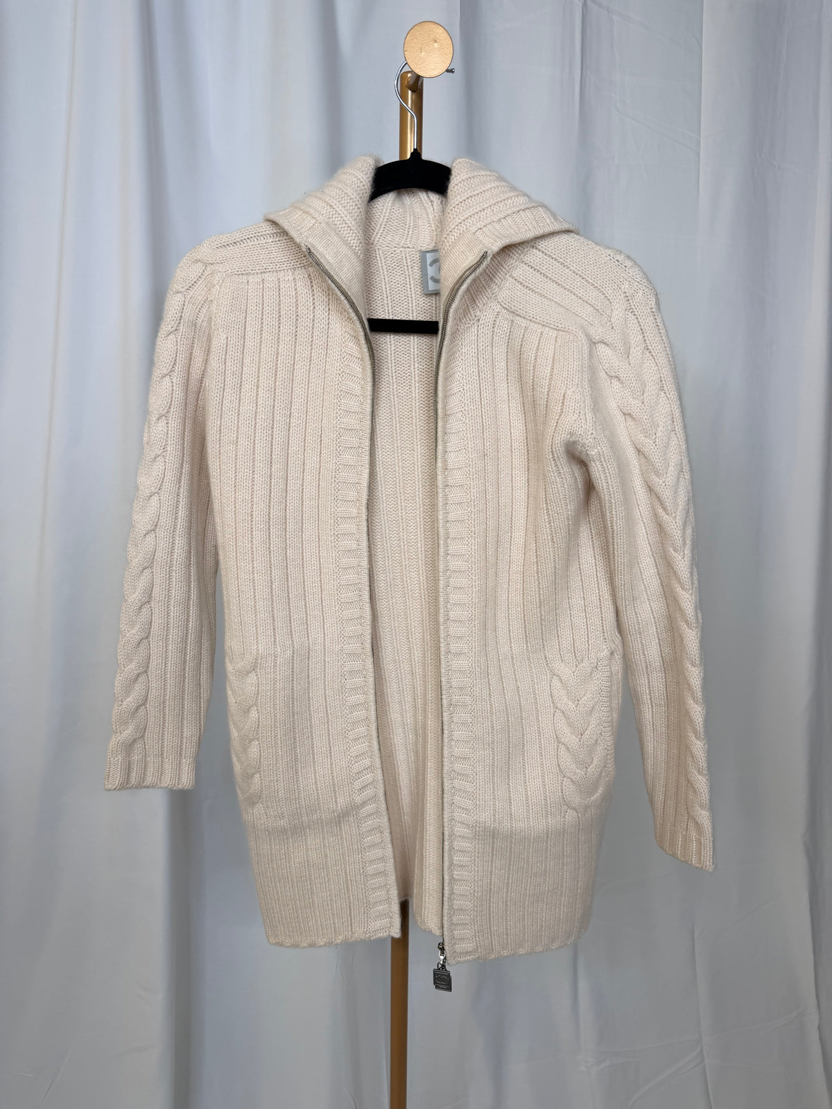 Chanel Longer Cashmere Zippy Sports line Cream Sweater FR 38