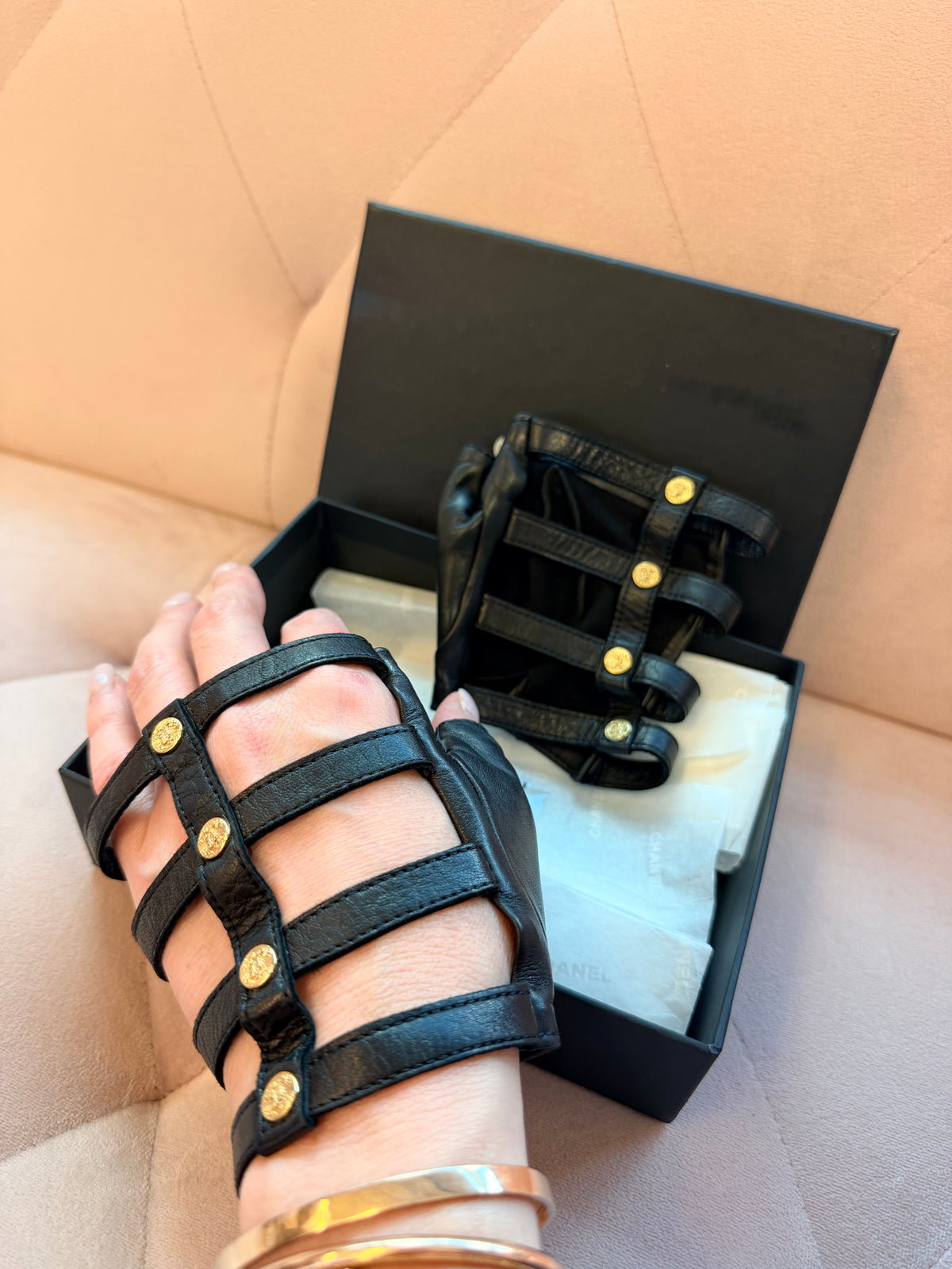 Chanel Fingerless Cage Runway Gloves from Paris Greece Collection Resort 2018 size 7.5