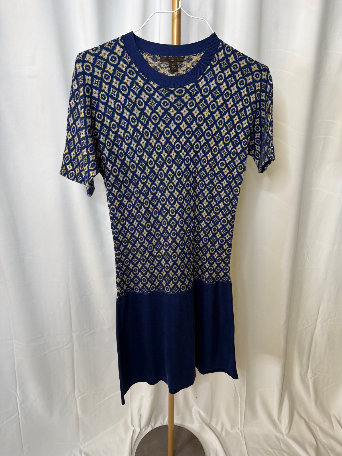 LOUIS VUITTON Navy Blue Monogram Dress size L