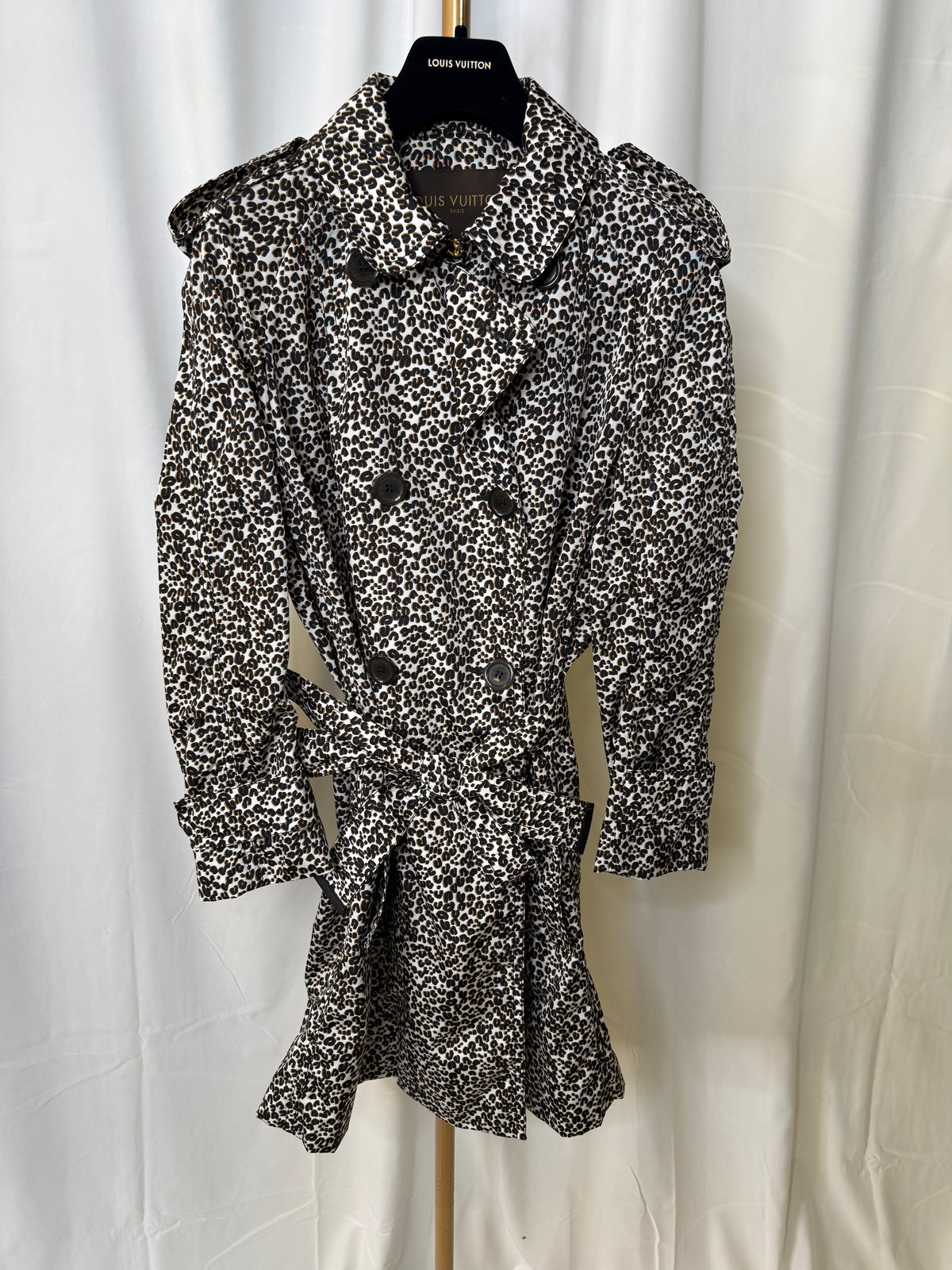 LOUIS VUITTON Vintage Nylon Trench Coat Leopard Print Brown Women's