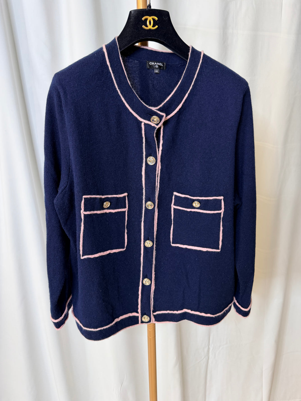 CHANEL 21P Runway 100% cashmere No. 5 button cardigans FR48