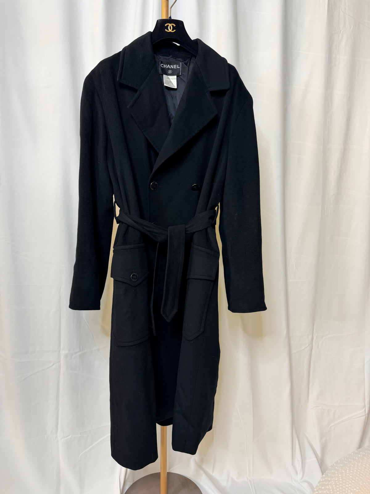 Chanel 98A (1998 Autumn/Fall Collection) Double-Breasted Long Coat in black fr 40