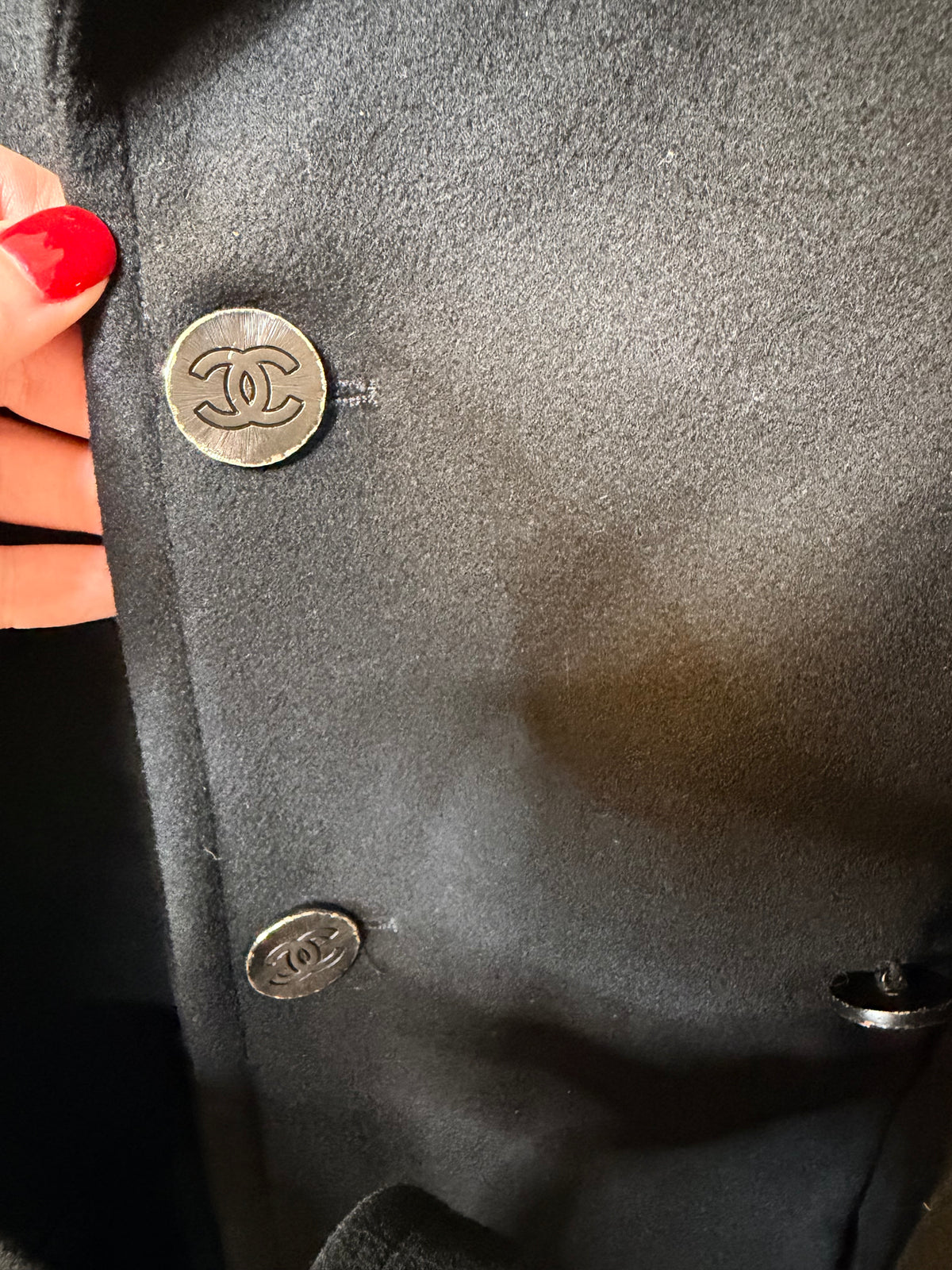 Chanel 98A (1998 Autumn/Fall Collection) Double-Breasted Long Coat in black fr 40