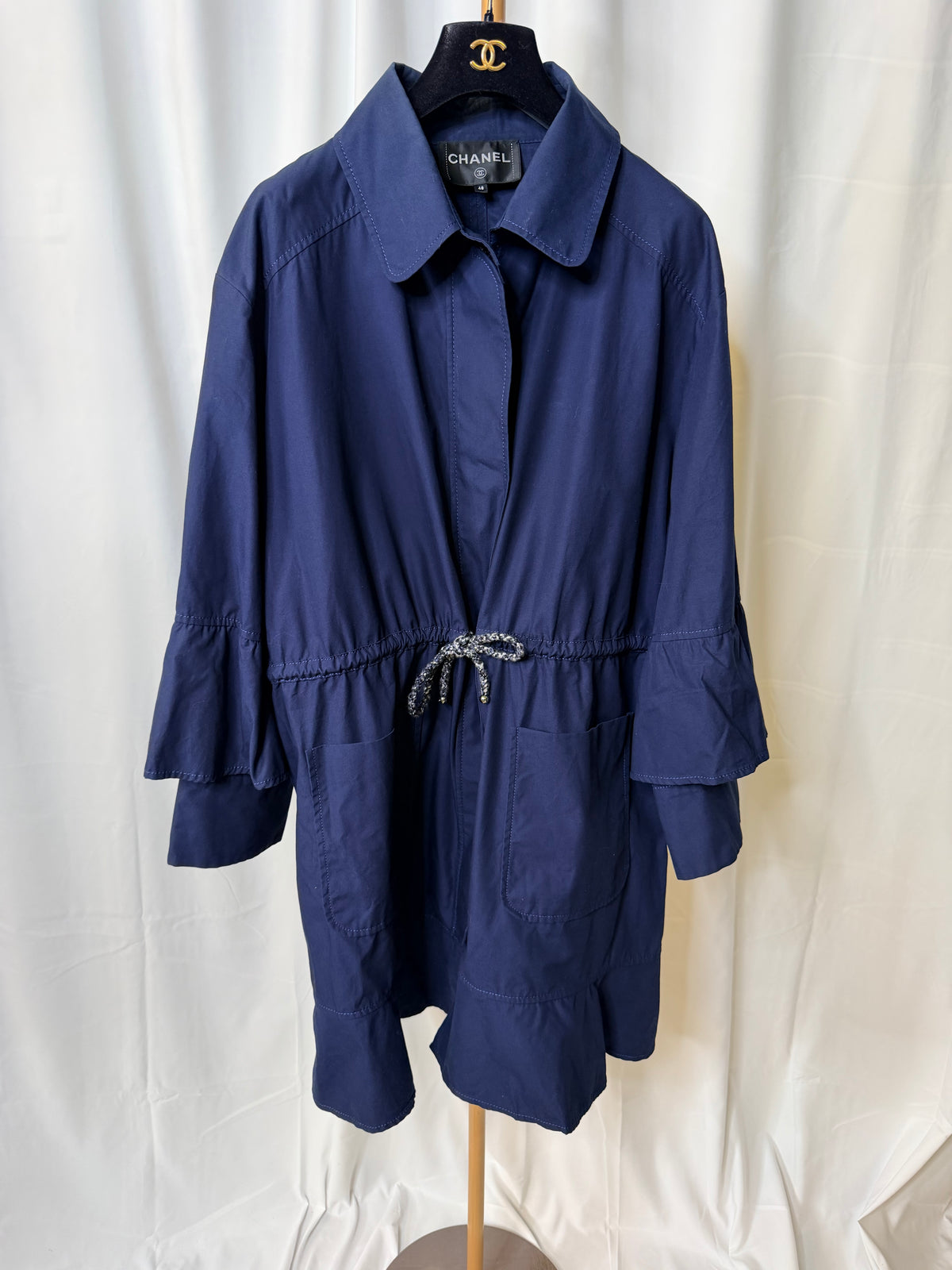 Chanel 2018 Cotton Layered Drawstring Coat Fr 48