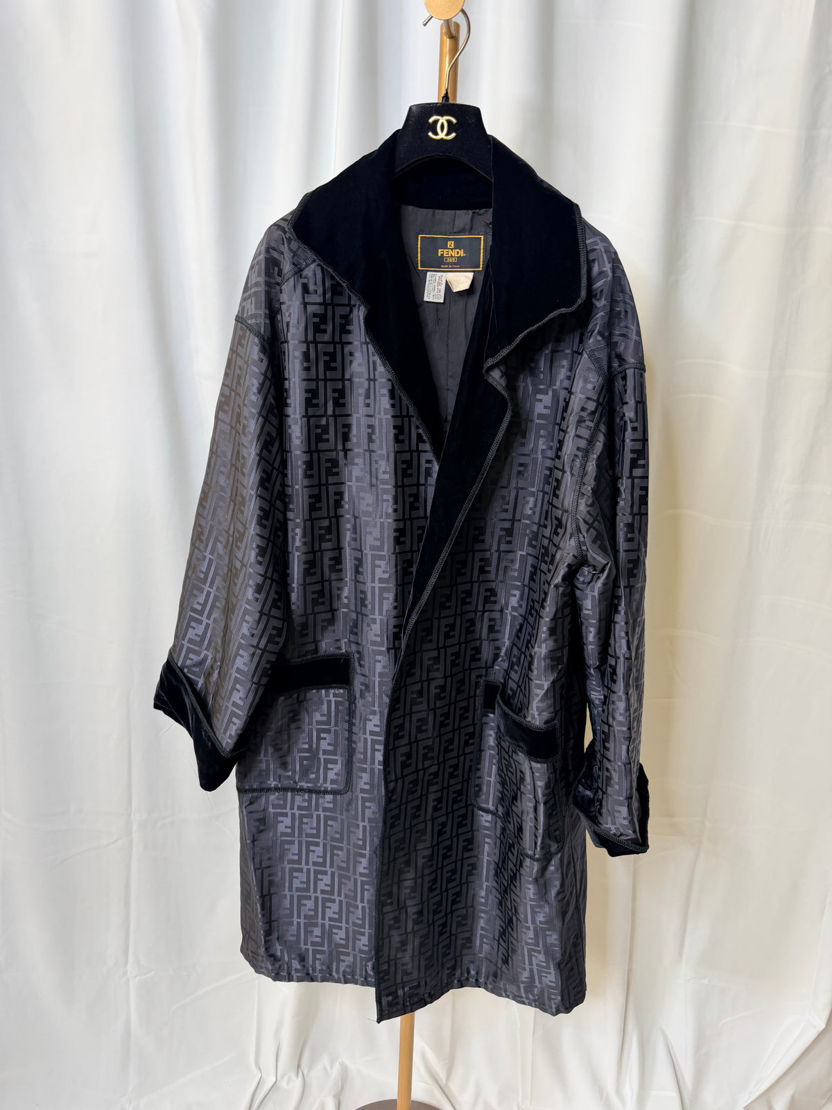 Vintage Fendi FF Jacquard with Velvet Trim Dark Brown