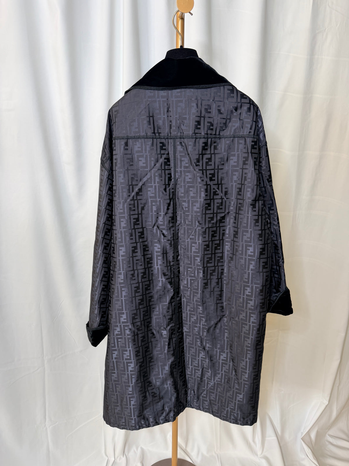 Vintage Fendi FF Jacquard with Velvet Trim Dark Brown