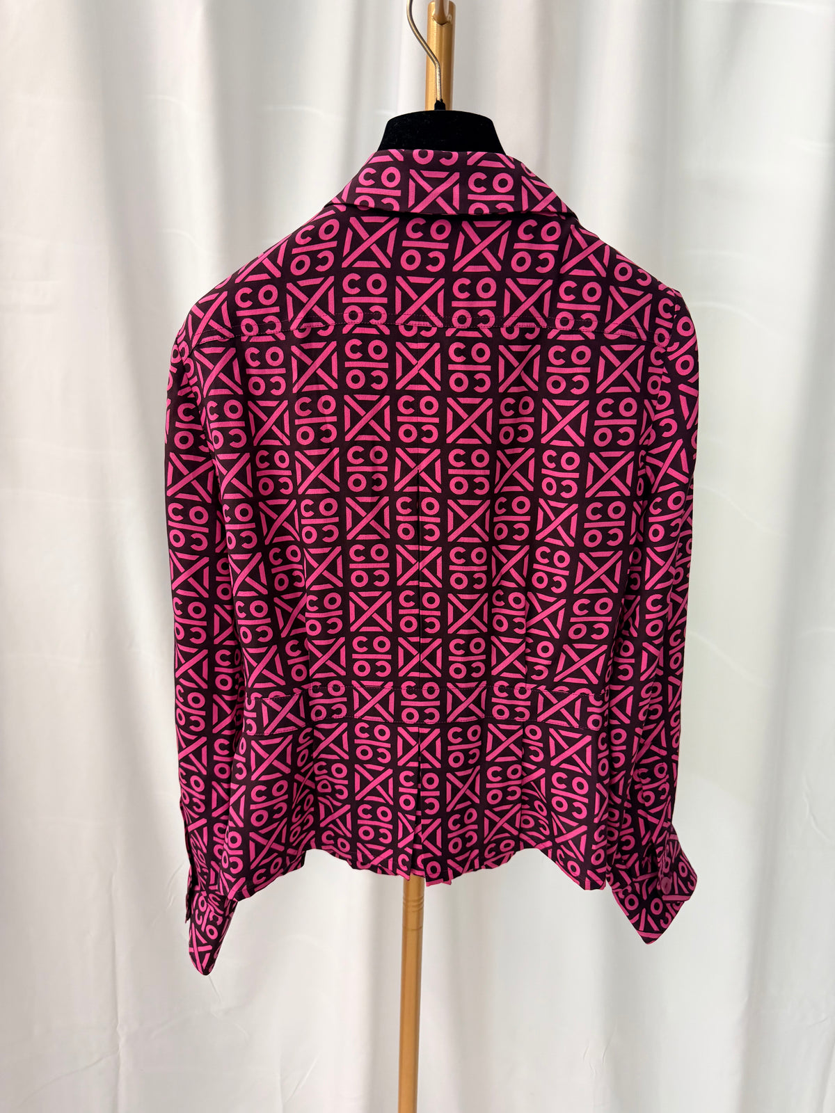 Chanel Pink Silk Blouse with COCO print