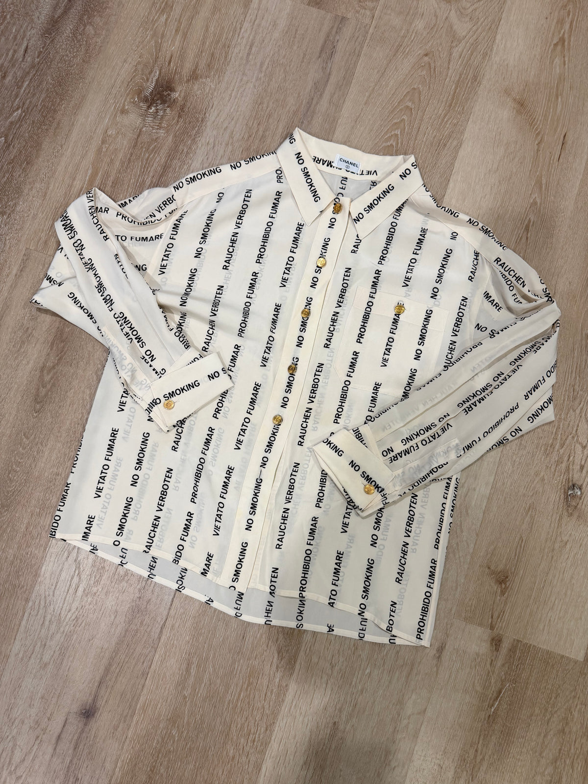 Chanel Vintage Silk Blouse from 1989 Runway " NO SMOKING"