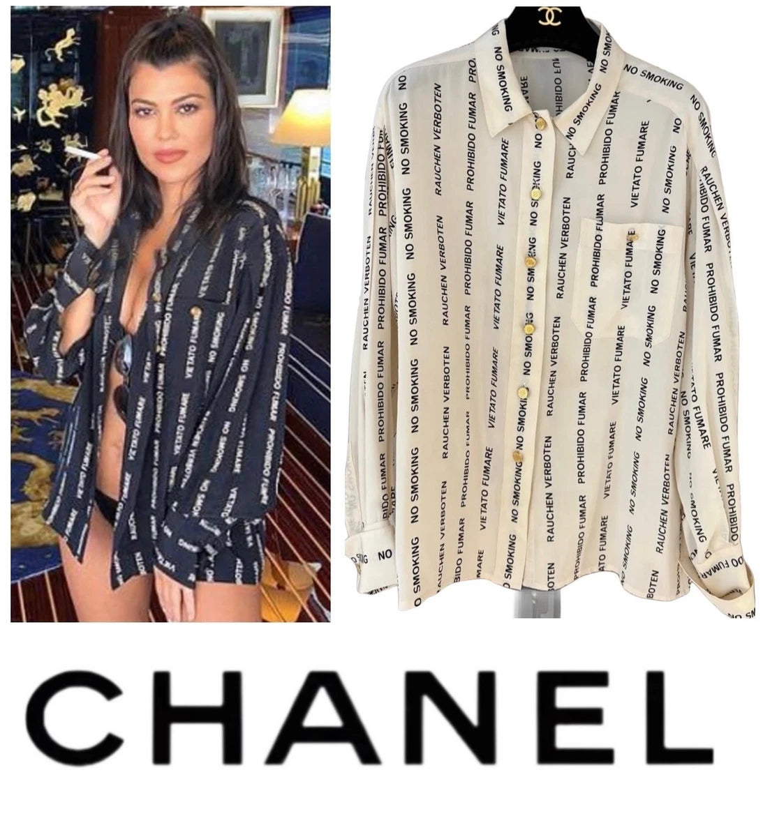 Chanel Vintage Silk Blouse from 1989 Runway " NO SMOKING"