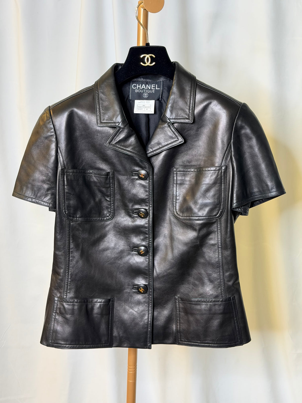 Chanel Leather 97C Fr 42 Short Sleeve Jacket