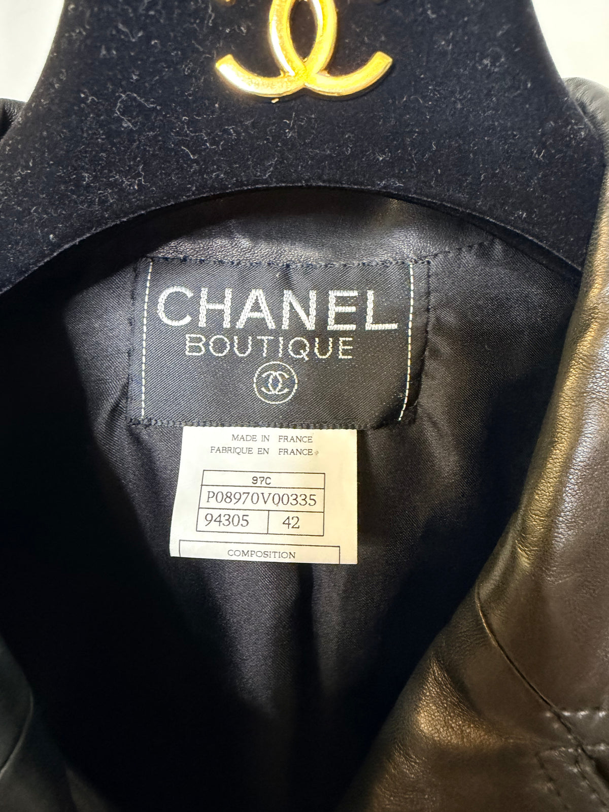 Chanel Leather 97C Fr 42 Short Sleeve Jacket