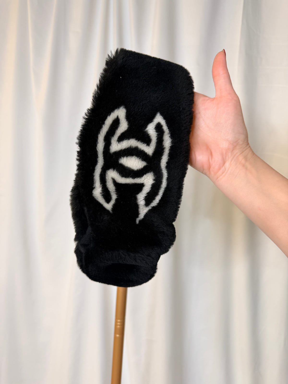 Chanel 2020 black shearling headband w/ white logos