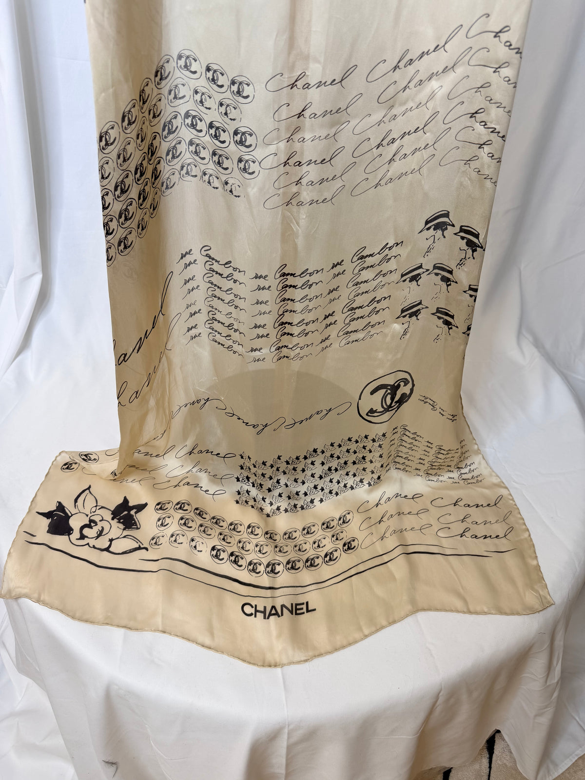 Chanel Silk Logo Scarf cream