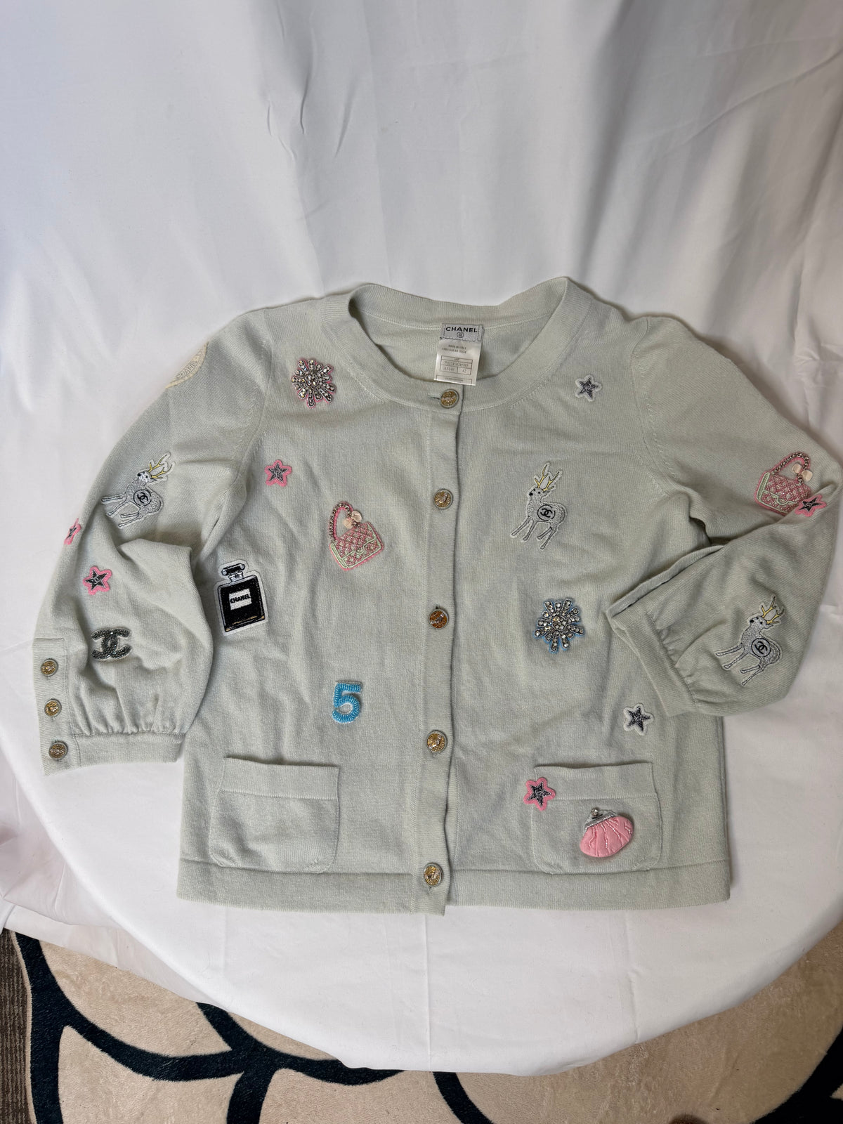 Chanel 2008 Pre-Fall (08P) Pale Aqua / Mint Cashmere Cardigan Fr 42